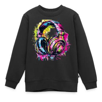 Graffiti Kopfhörer Headphones - Kinder Premium Organic Sweatshirt - Schwarz - Vorne - AI Model Kid Female (0cm)