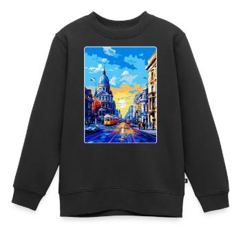 Bukarest Rumänien Vintage Reiseplakat Souvenir - Kinder Premium Organic Sweatshirt - Schwarz - Vorne - AI Model Kid Female (0cm)