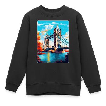 Tower Bridge England Uk Reise Poster Souvenir WPA - Kinder Premium Organic Sweatshirt - Schwarz - Vorne - AI Model Kid Female (0cm)