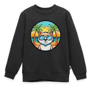 Katze Lustige Cartoon Sommer Strand Sonnenbrille Aufkleber - Kinder Premium Organic Sweatshirt - Schwarz - Vorne - AI Model Kid Female (0cm)