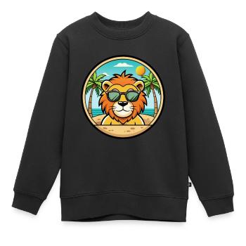 Löwe Lustige Cartoon Sommer Strand Sonnenbrille Aufkleber - Kinder Premium Organic Sweatshirt - Schwarz - Vorne - AI Model Kid Female (0cm)