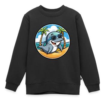 Delfin Lustige Cartoon Sommer Strand Sonnenbrille Cool - Kinder Premium Organic Sweatshirt - Schwarz - Vorne - AI Model Kid Female (0cm)