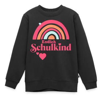 Enmdlich Schulkind - Boho Regenbogen mit Herz - Kinder Premium Organic Sweatshirt - Schwarz - Vorne - AI Model Kid Female (0cm)