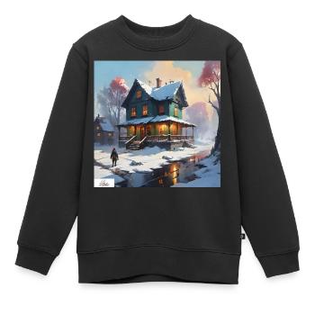 Ruhiges Winterhaus - Kinder Premium Organic Sweatshirt - Schwarz - Vorne - AI Model Kid Female (0cm)