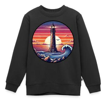 Leuchtturm Sonnenuntergang Ozean Meer Romantik - Kinder Premium Organic Sweatshirt - Schwarz - Vorne - AI Model Kid Female (0cm)