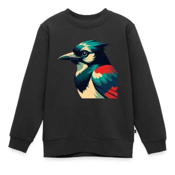 Geai bleu personnage de dessin animé animal de compagnie coloré - Sweat Premium enfant bio - noir - Devant - AI Model Kid Female (0cm)