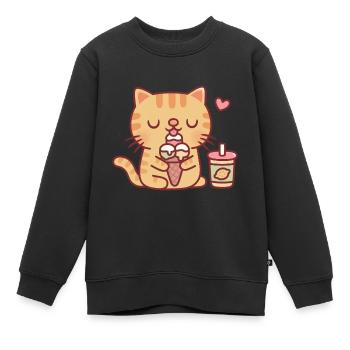 Süße getigerte Katze liebt es, Eis zu essen - Kinder Premium Organic Sweatshirt - Schwarz - Vorne - AI Model Kid Female (0cm)