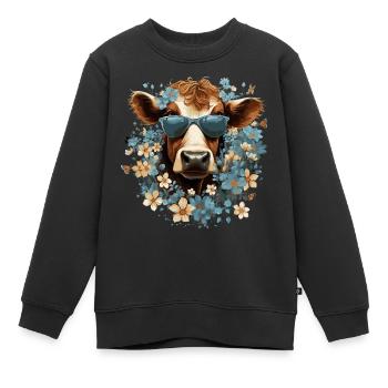 Drôle de vache avec des fleurs - Sweat Premium enfant bio - noir - Devant - AI Model Kid Female (0cm)