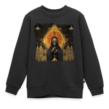 Sombre horreur peinture squelette avec cape - Sweat Premium enfant bio - noir - Devant - AI Model Kid Female (0cm)