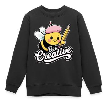 creative bee bee be creative - Kids Premium Organic Sweatshirt - black - Front - AI Model Kid Female (0cm)