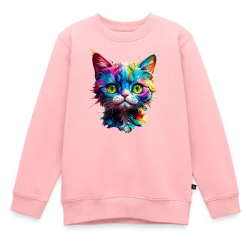 Vorsicht Katze - Kinder Premium Organic Sweatshirt - Rosa - Vorne - AI Model Kid Female (0cm)