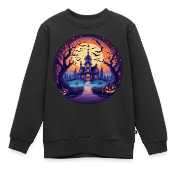 Gruseliges Halloween-party-kostüm, Halloween-villa - Kinder Premium Organic Sweatshirt - Schwarz - Vorne - AI Model Kid Female (0cm)