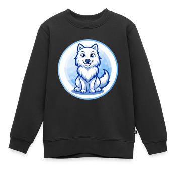 Arktischer Wolf Blau Kawaii Cartoon Charakter Clipart - Kinder Premium Organic Sweatshirt - Schwarz - Vorne - AI Model Kid Female (0cm)