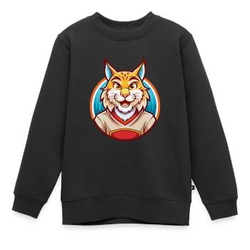 Luchs Niedlich Lustig Kawaii Cartoon Clipart Tier Haustier - Kinder Premium Organic Sweatshirt - Schwarz - Vorne - AI Model Kid Female (0cm)