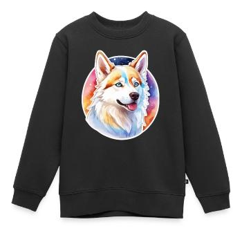 Husky de Sibérie Aquarelles - Sweat Premium enfant bio - noir - Devant - AI Model Kid Female (0cm)