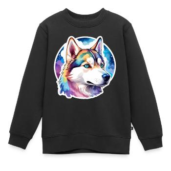 Husky de Sibérie Aquarelles - Sweat Premium enfant bio - noir - Devant - AI Model Kid Female (0cm)