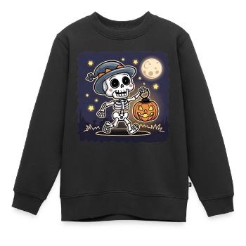 Squelette mignon avec citrouille lanterne Halloween - Sweat Premium enfant bio - noir - Devant - AI Model Kid Female (0cm)