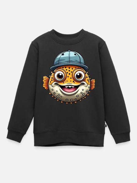 Cooler Kugelfisch mit Basecap - Kinder Premium Organic Sweatshirt - Schwarz
