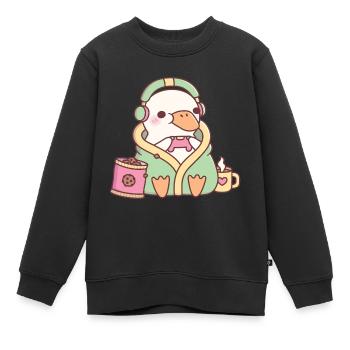 Süße Ente Gemütlicher Gamer - Kinder Premium Organic Sweatshirt - Schwarz - Vorne - AI Model Kid Female (0cm)