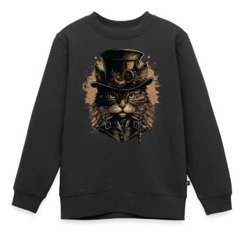 Steampunk Katze - Kinder Premium Organic Sweatshirt - Schwarz - Vorne - AI Model Kid Female (0cm)