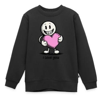 Bonhomme allumette avec coeur JE T’AIME - Sweat Premium enfant bio - noir - Devant - AI Model Kid Female (0cm)