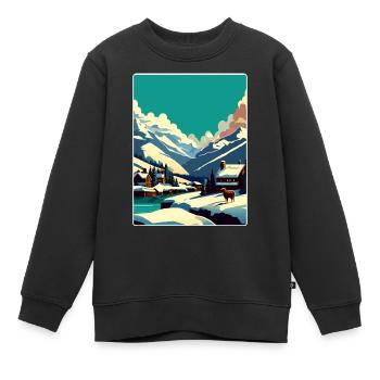 Verbier Ski Resort Mountain Switzerland Travel WPA - Kinder Premium Organic Sweatshirt - Schwarz - Vorne - AI Model Kid Female (0cm)