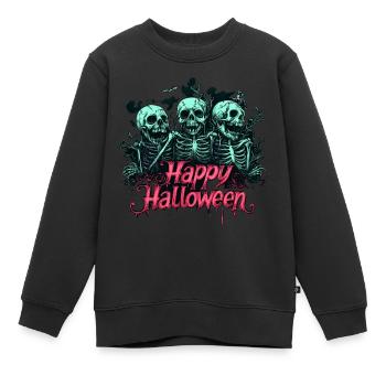 Squelettes effrayants, rose « Happy Halloween » - Sweat Premium enfant bio - noir - Devant - AI Model Kid Female (0cm)