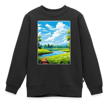 Donau Auen Deutschland Reiseposter Souvenir Farbe WP - Kinder Premium Organic Sweatshirt - Schwarz - Vorne - AI Model Kid Female (0cm)