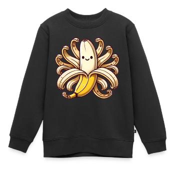 Playful OctoBanana Illustration - Kids Premium Organic Sweatshirt - black - Front - AI Model Kid Female (0cm)