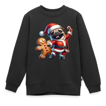 Mops Weihnachtsmann Lebkuchen - Kinder Premium Organic Sweatshirt - Schwarz - Vorne - AI Model Kid Female (0cm)