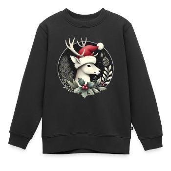Festlicher Hirsch mit Nikolaushutkranz - Kinder Premium Organic Sweatshirt - Schwarz - Vorne - AI Model Kid Female (0cm)