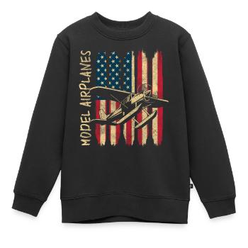 Maquette d’avion - Sweat Premium enfant bio - noir - Devant - AI Model Kid Female (0cm)