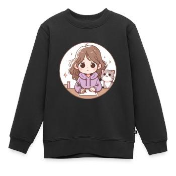 New Year Zero Fcks Girl Cat Design - Kids Premium Organic Sweatshirt - black - Front - AI Model Kid Female (0cm)