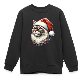 Schneefall Katze Weihnachtlich Weihnachtsmütze - Kinder Premium Organic Sweatshirt - Schwarz - Vorne - AI Model Kid Female (0cm)