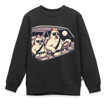 Cool poulets Road Trip Illustration - Sweat Premium enfant bio - noir - Devant - AI Model Kid Female (0cm)