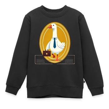 Serious Goose en costume avec mallette - Sweat Premium enfant bio - noir - Devant - AI Model Kid Female (0cm)