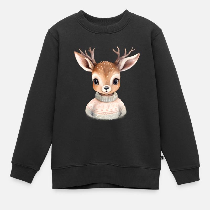 Cerf câlin en pull d’hiver - Sweat Premium enfant bio - noir