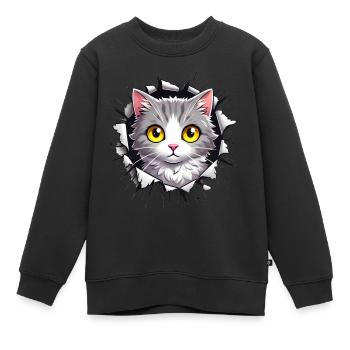 Peeking Cat Through Jagged Hole - Kids Premium Organic Sweatshirt - black - Front - AI Model Kid Female (0cm)