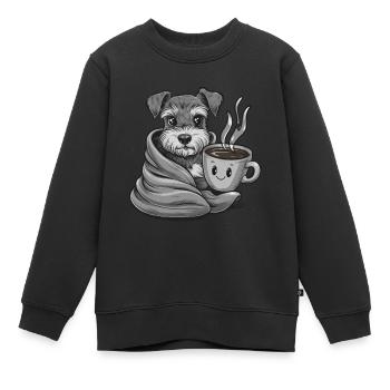 Zwergschnauzer mit Decke und Kaffeetasse - Kinder Premium Organic Sweatshirt - Schwarz - Vorne - AI Model Kid Female (0cm)
