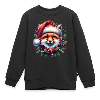Renard de Noël Chapeau de Noël Boules de neige - Sweat Premium enfant bio - noir - Devant - AI Model Kid Female (0cm)