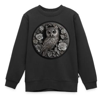 Chouette argentée - Sweat Premium enfant bio - noir - Devant - AI Model Kid Female (0cm)