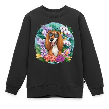 Lévrier afghan aux fleurs colorées - Sweat Premium enfant bio - noir - Devant - AI Model Kid Female (0cm)