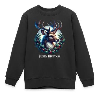Hirsch Hirschgeweih Hirschkopf Weihnachtlich - Kinder Premium Organic Sweatshirt - Schwarz - Vorne - AI Model Kid Female (0cm)