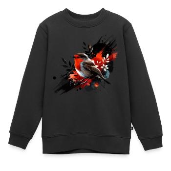 Buntes Aquarell Rotkehlchen - Kinder Premium Organic Sweatshirt - Schwarz - Vorne - AI Model Kid Female (0cm)