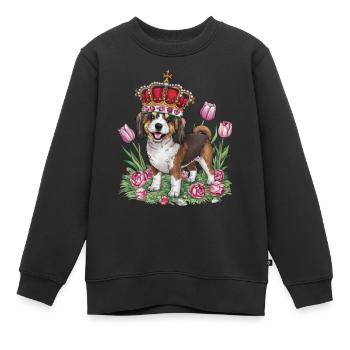 Chien lion mignon avec des fleurs et une couronne - Sweat Premium enfant bio - noir - Devant - AI Model Kid Female (0cm)
