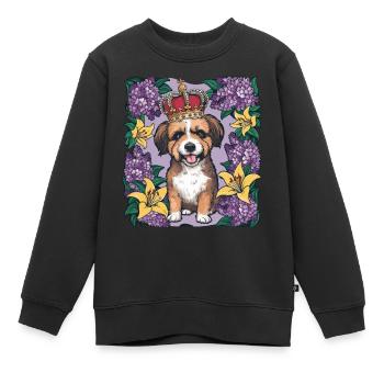 Chien lion mignon avec des fleurs et une couronne - Sweat Premium enfant bio - noir - Devant - AI Model Kid Female (0cm)