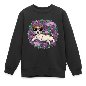 Norfolk Terrier mit Sonnenbrille und Orchideen - Kinder Premium Organic Sweatshirt - Schwarz - Vorne - AI Model Kid Female (0cm)