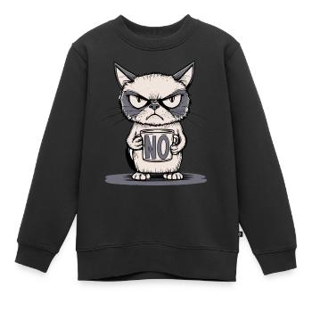 Chat agacé sans tasse - Morning Grouch - Sweat Premium enfant bio - noir - Devant - AI Model Kid Female (0cm)