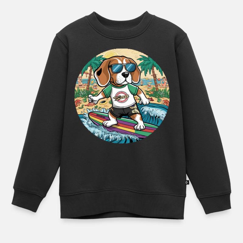 Un beagle cool adore le surf - Sweat Premium enfant bio - noir