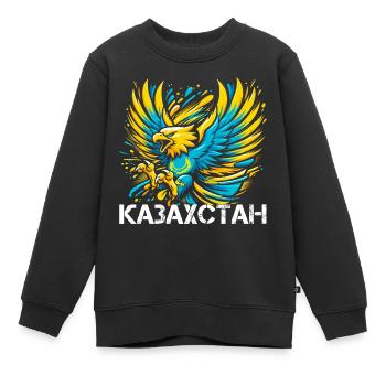 Kasachstan Adler Flagge Fahne kyrillisch Geschenk - Kinder Premium Organic Sweatshirt - Schwarz - Vorne - AI Model Kid Female (0cm)